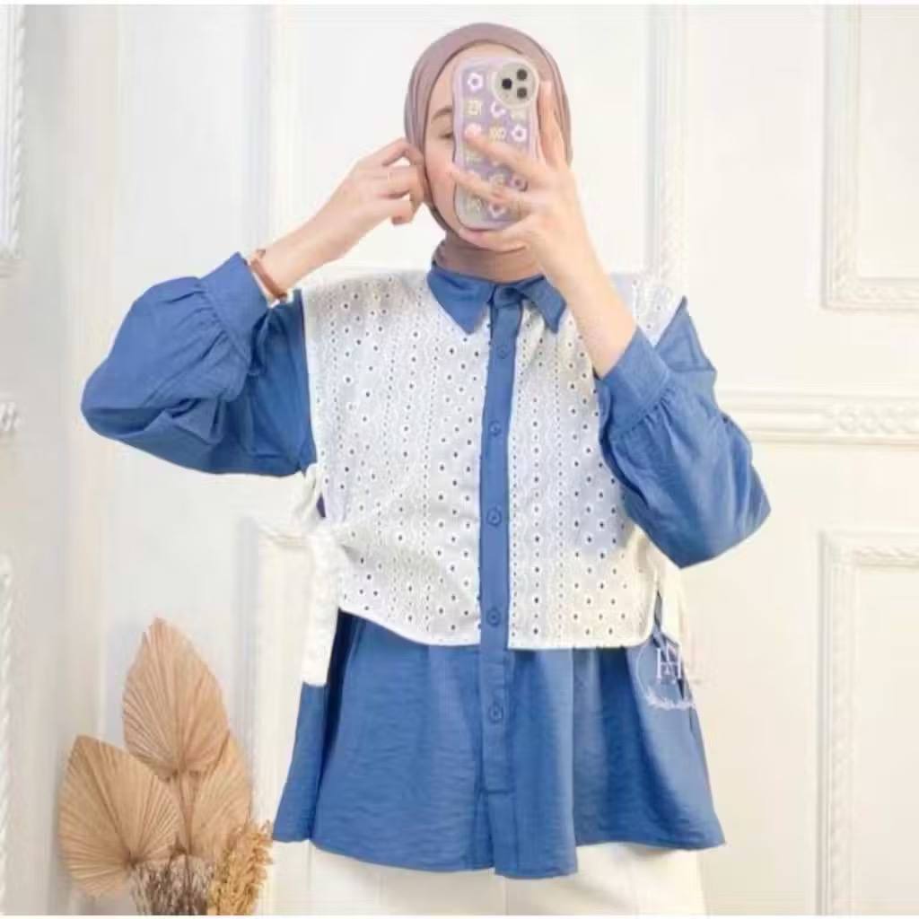 KEMEJA DENA RAYON PREMIUM  KOMBINASI  BROKLAT BLOUSE MURAH BLOUSE REMAJA