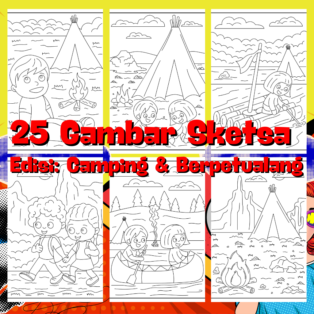 

Sketsa Gambar | 25 Gambar Digital tema Camping | Ready to Print