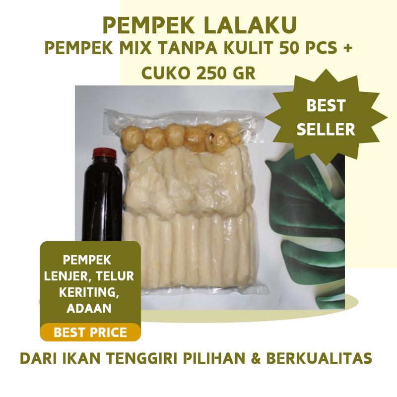 

PEMPEK MIX TANPA KULIT ISI 50 PCS + CUKO 250 ml / PEMPEK IKAN TENGGIRI / PEMPEK KHAS PALEMBANG
