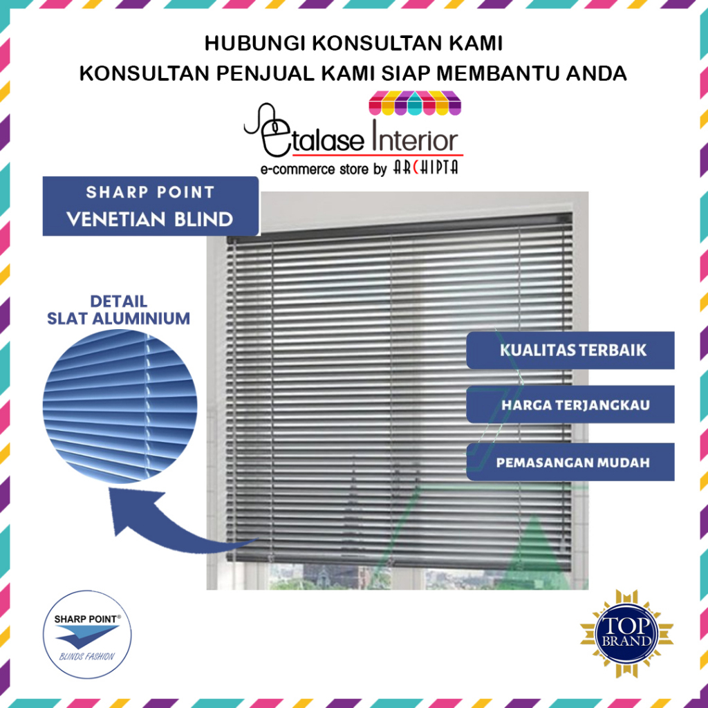 Sharp Point - Venetian Blind Krey Gulung Tirai Alluminium Gorden Jendela
