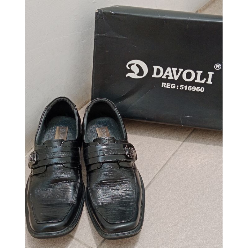 Sepatu Pantofel Outdor Slip On Davoli Hitam Mengkilat Kualitas Premium Ukuran 41