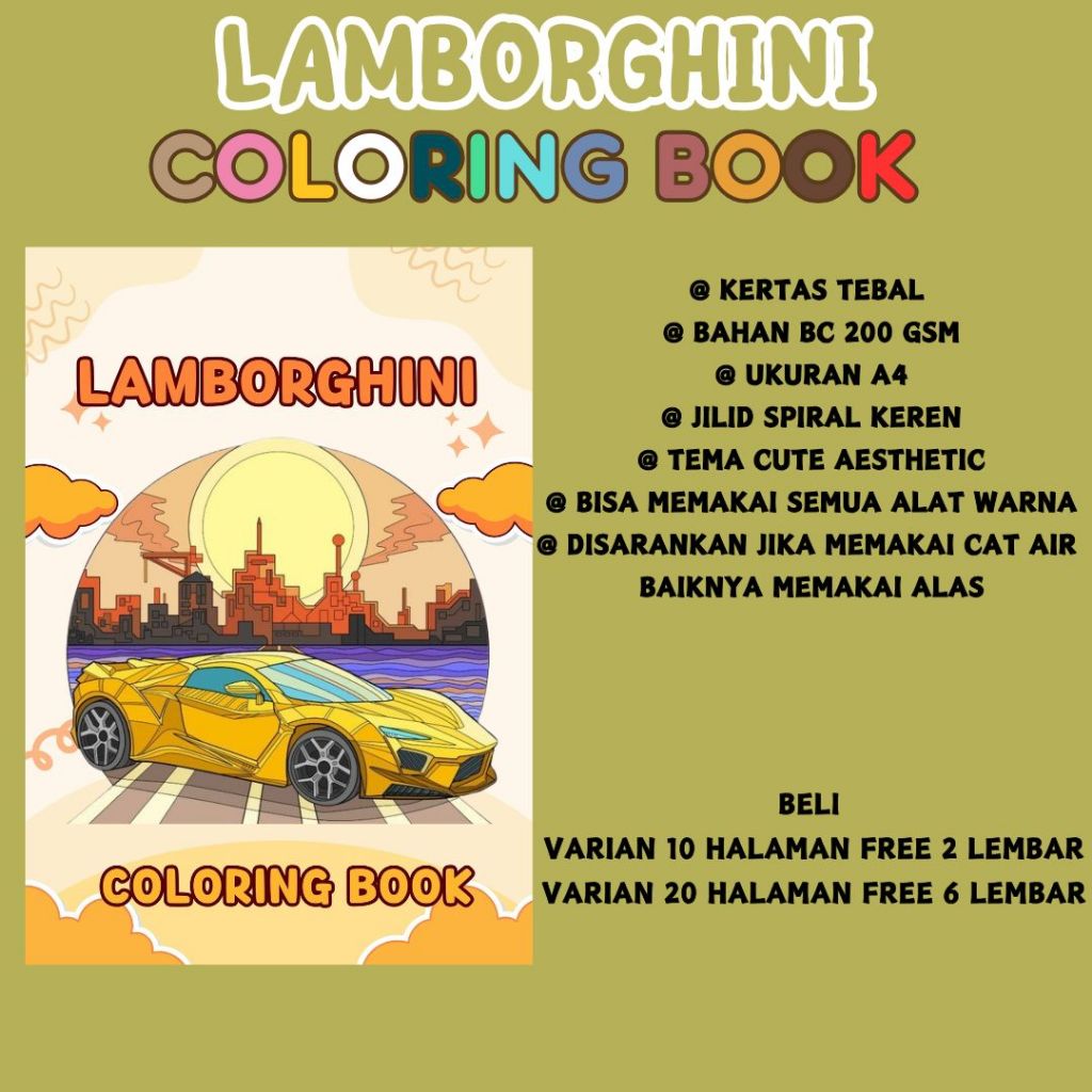 

LAMBORGHINI Coloring Book Sketsa Menggambar Buku Gambar Mewarnai Kertas Tebal Premium Murah Bagus