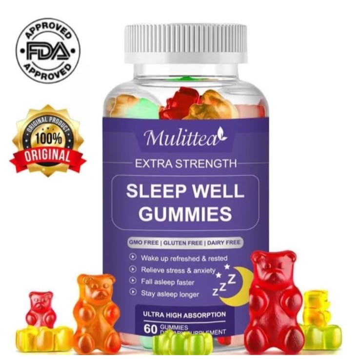 Mulittea Sleep Well Gummies Vitamin Melatonin Supplement Sleep Support Sleep Aid Stress Relief & Cal