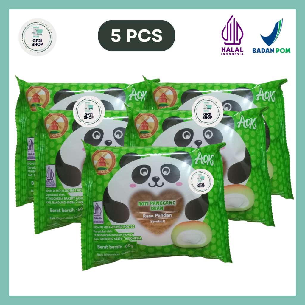 

[5 PCS] AOKA Panda Roti Panggang Isian Rasa Pandan