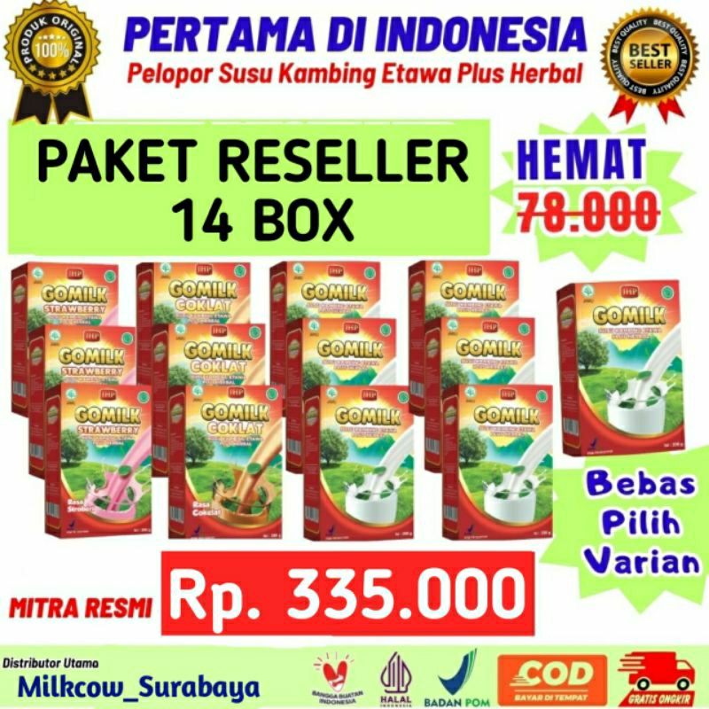 

[ Paket Reseller 14 Pcs x 200gram, Berat + Packing = 3kg ] Gomilk Susu kambing etawa Plus Herbal Gomilk Official