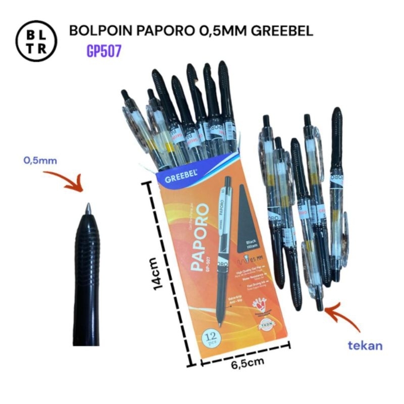 

PCS // BOLPOIN GEL 0.5 HITAM PAPORO GREEBEL (GP507) /PEN GEL/PULPEN GEL//NEW ORIGINAL
