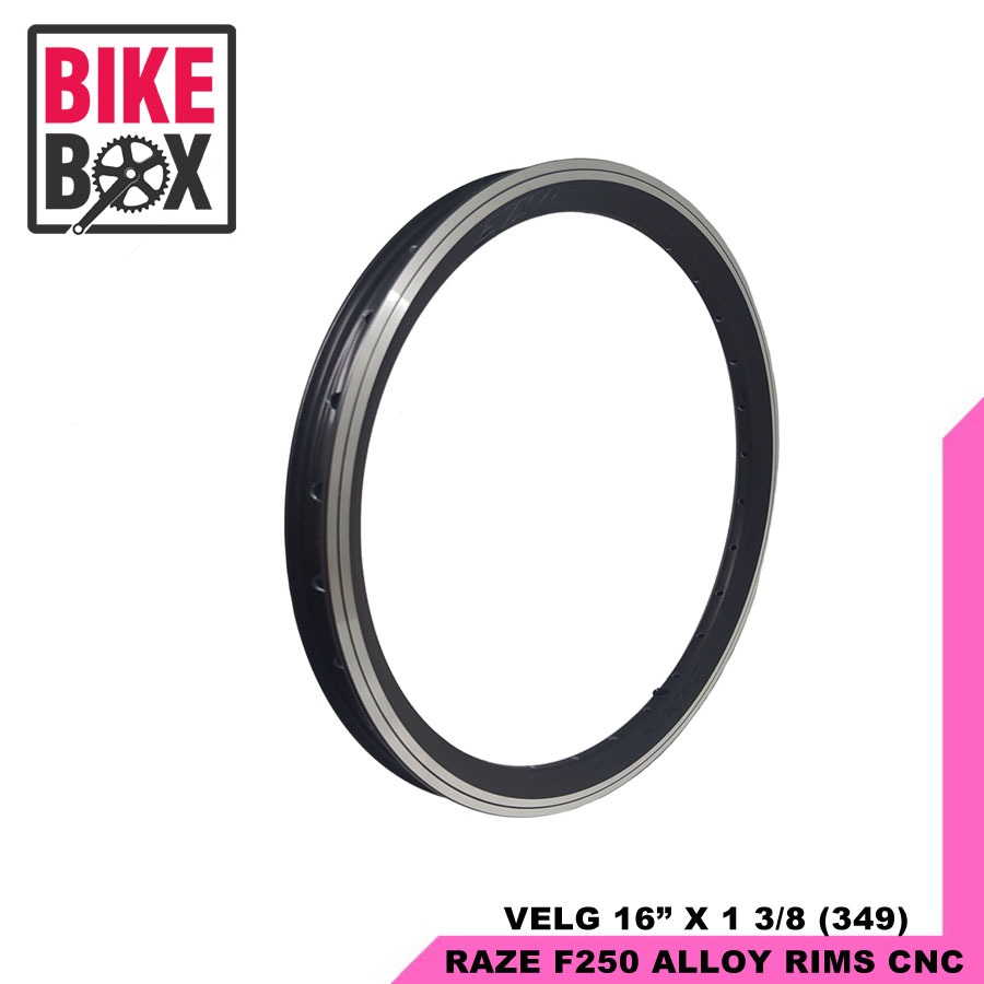 RAZE RIMS / VELG SEPEDA 16" X 1 3/8 (349) F250 ALLOY 28H RIMS CNC HITAM