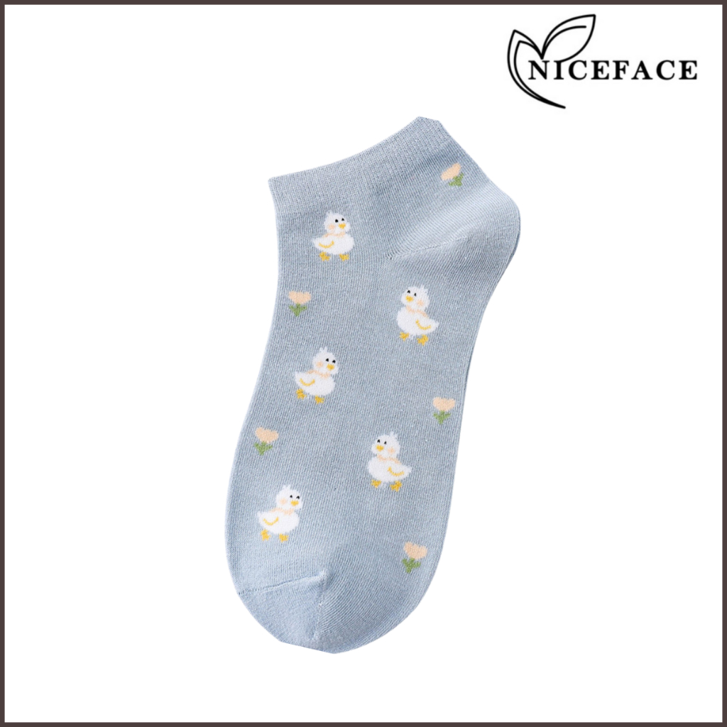 NICEFACE - Kaos Kaki Wanita Pria Pendek Unisex Semata Kaki Ankle Motif Duck biru muda Socks Korean