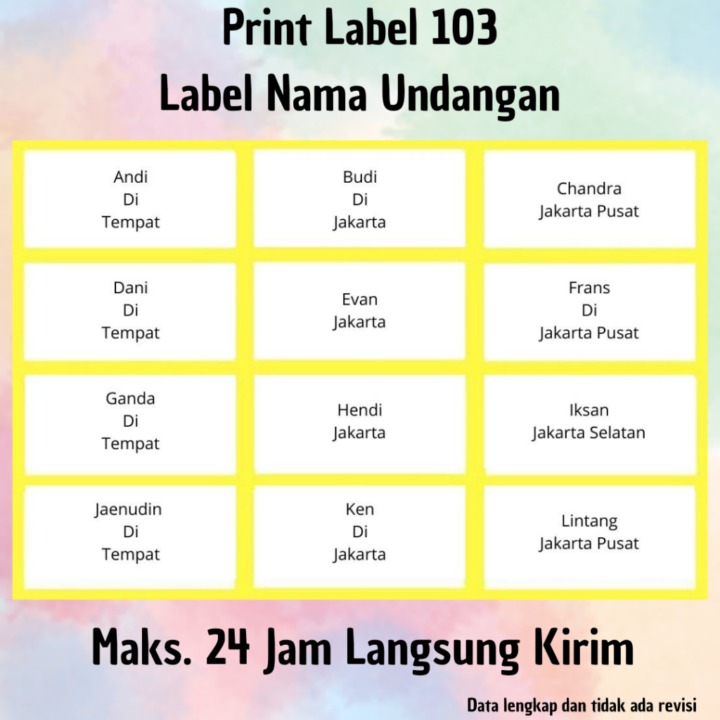 

Cetak Label Nama Undangan 103 / Proses Cepat / Label Sekolah 103