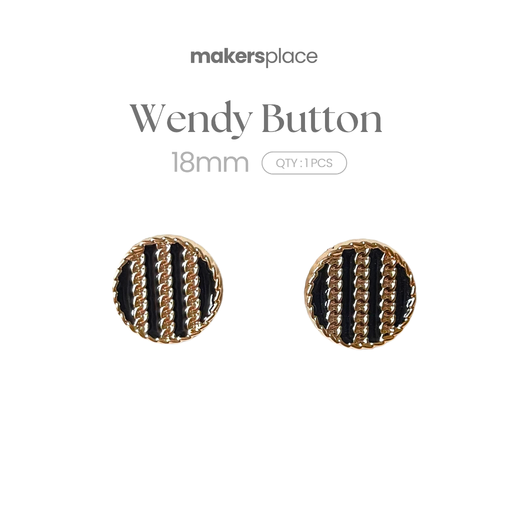 MAKERSPLACE Kancing Baju Bulat Garis Hitam Emas Plastic Button | Wendy Button 18mm