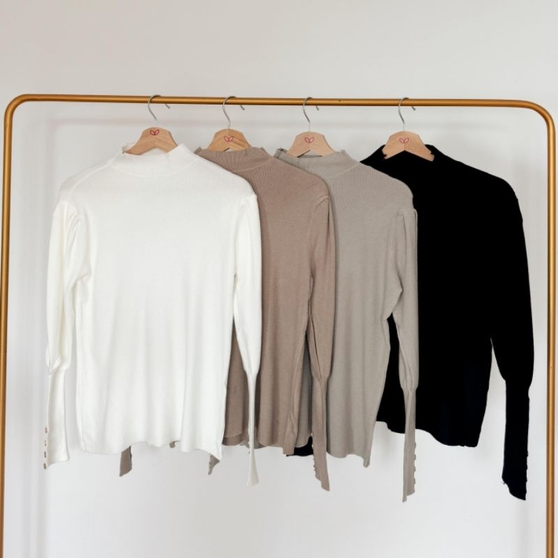 Pluffyschoice Yuji Puff Sleeves Knit Longsleeve Top Baju Bigsize Knit Wanita