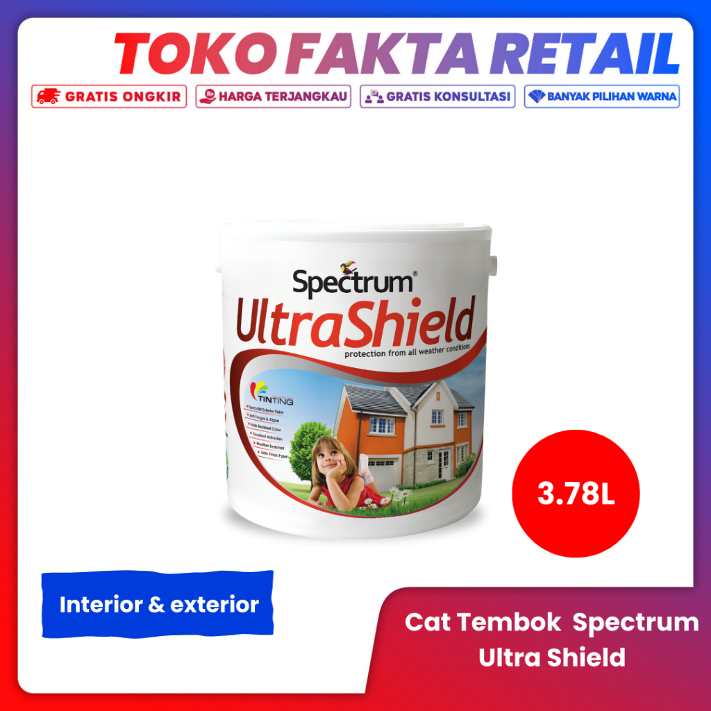 Cat Tembok Spectrum Ultrashield Flat Super White Warna Putih - 3,78 L Cat Exterior