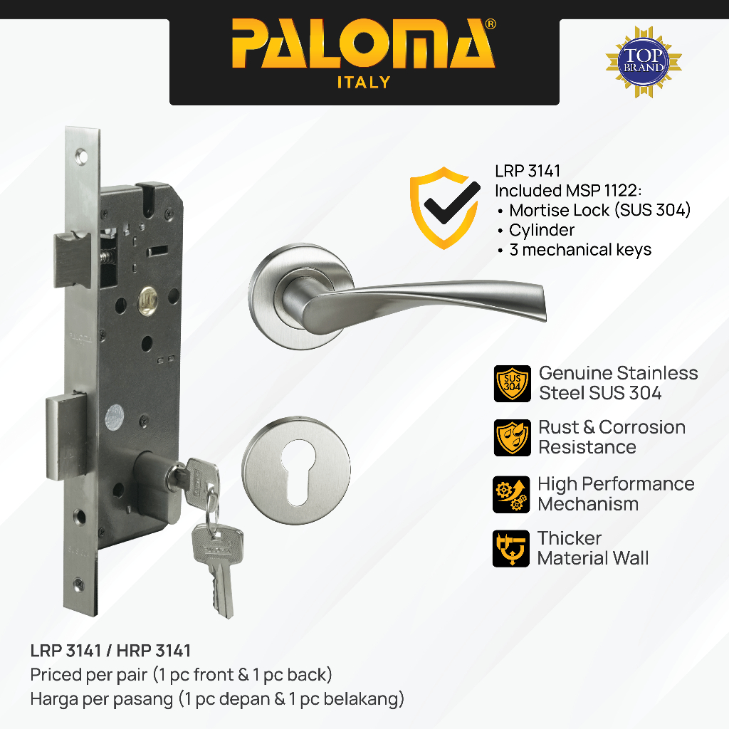 PALOMA Gagang Pintu Door Handle Pintu Roses Lever Engkol Pisah Misah Paket Kunci Pintu Lockset Lock 