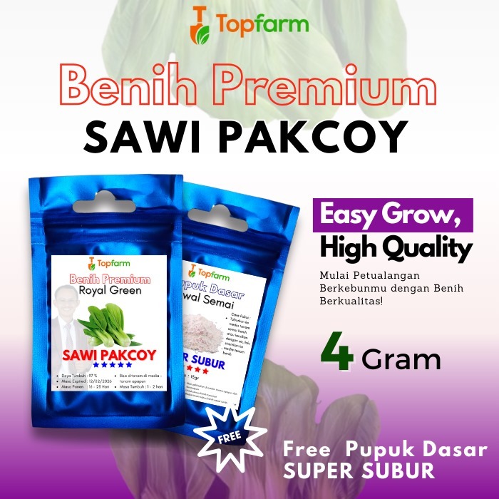Benih Topfarm / Benih Sawi Pakcoy Terbaik / Benih Sawi Pakcoy Super Lebat / Benih Sawi Pakcoy Putih 