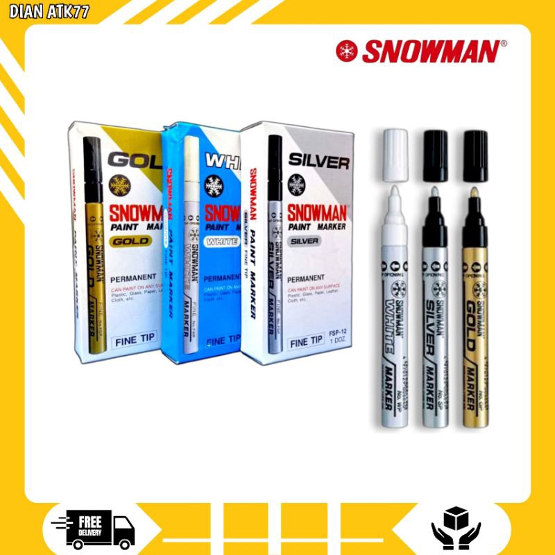 

White SNOWMAN Paint Marker- Spidol Putih Snowman Permanen- 12 Pcs