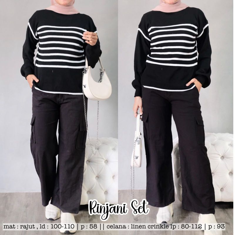 BAJU WANITA SETELAN KAOS RAJUT DAN CELANA WANITA RINJANI SET
