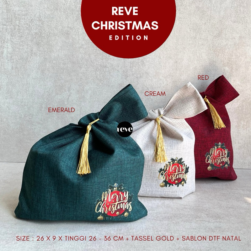 

Natal goodie bag christmas edition knotted tas hampers + sablon natal + tassel gold