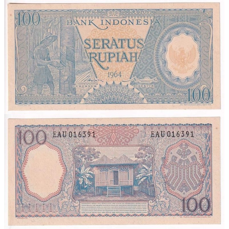 Uang Kuno 100 Rupiah 1964 Seri Pekerja Biru UNC GRESS