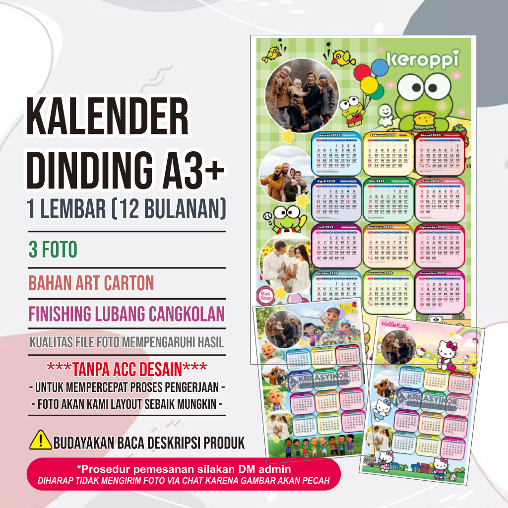 

Kalender Poster Custom Foto A3+ 1 LEMBAR ART CARTON PART 2 Kartun Lucu