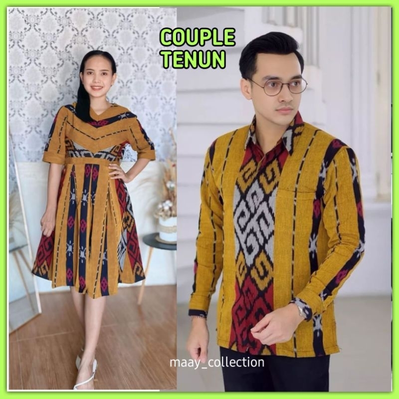 Baju set couple tenun etnik jepara terbaru tunik tenun dan kemeja tenun dijual terpisah