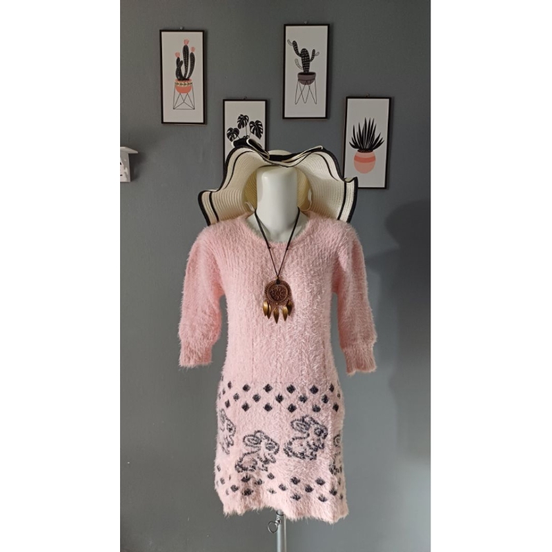 Dress Rajut Anak Pink Fuzzy PL