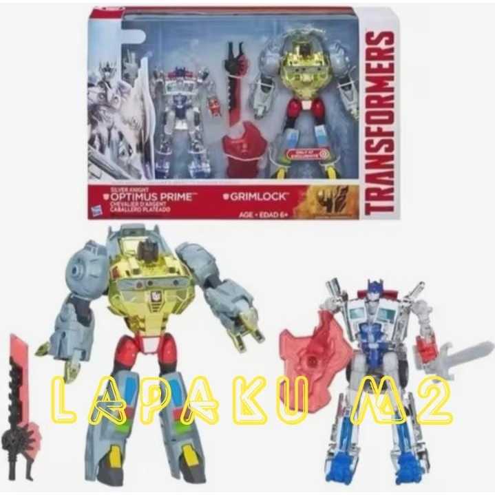 Hasbro Transformers Age of Extinction Silver Knight Optimus Prime and Grimlock Exclusive