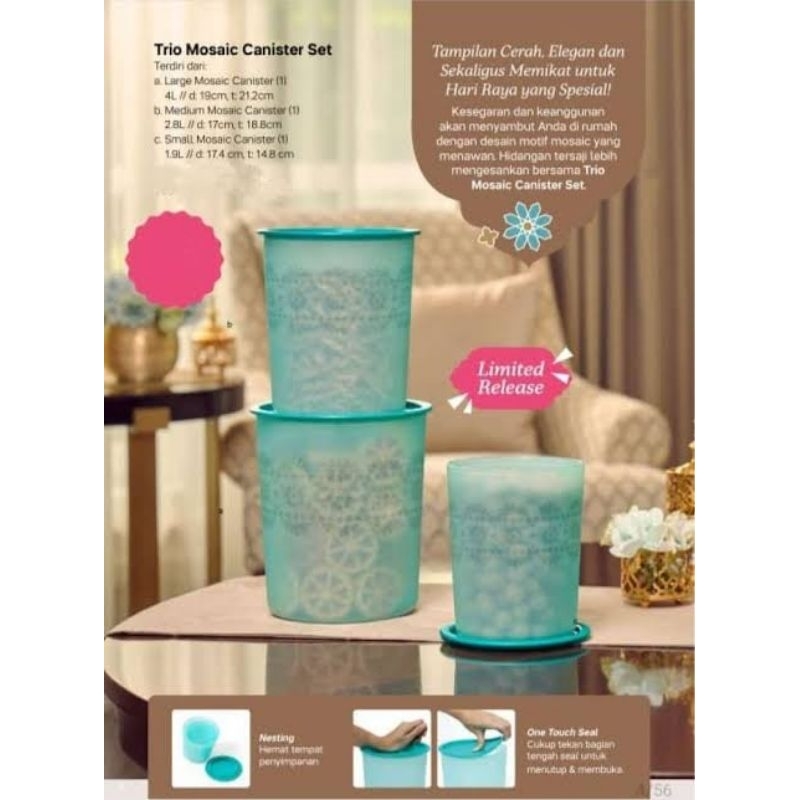 Tupperware Small Mosaic Canister Set (2 Pcs) Tosca // Toples Susu Snack Baby Fitur One Touch Cover