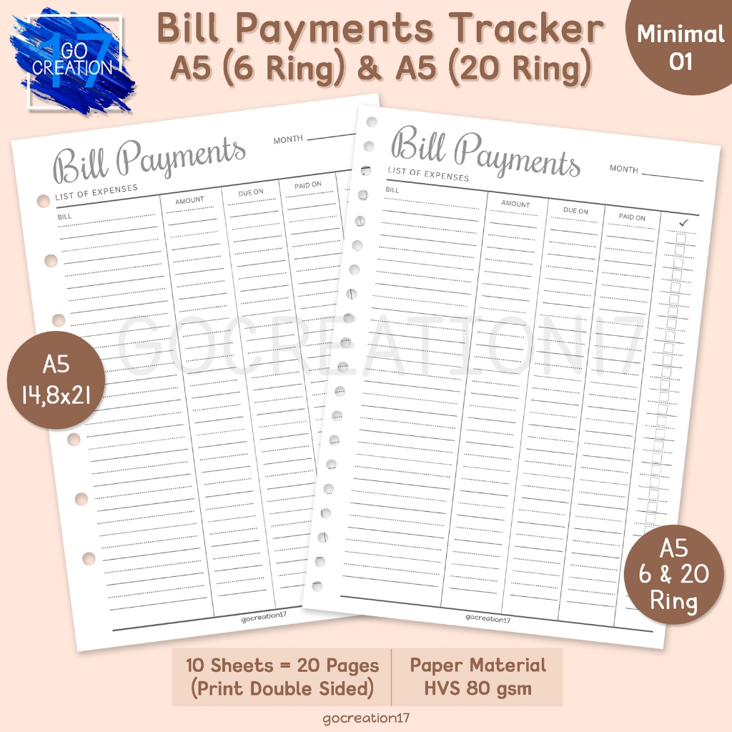 

Buku Planner Kertas Isi Binder Bill Payment Catatan Pembayaran Simple Minimalis A5