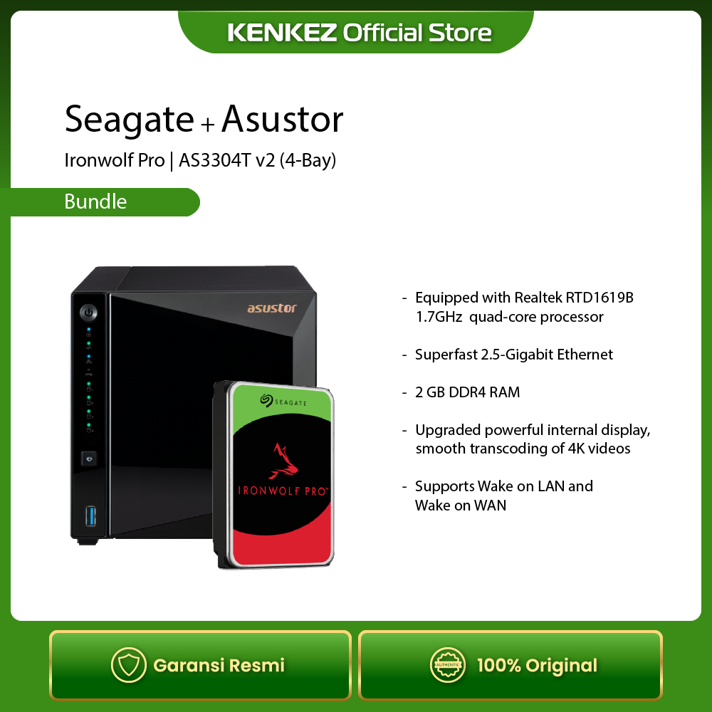 [Bundle] Seagate IronWolf Pro HDD / Hardisk NAS + Asustor AS3304T 4-Bay