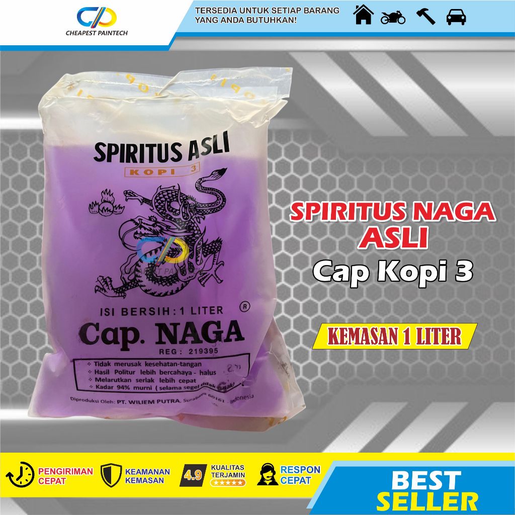 Spiritus Cap NAGA / Pirtus Naga / Spirtus ASLI CAP NAGA 1 liter asli / Pelarut POLITUR