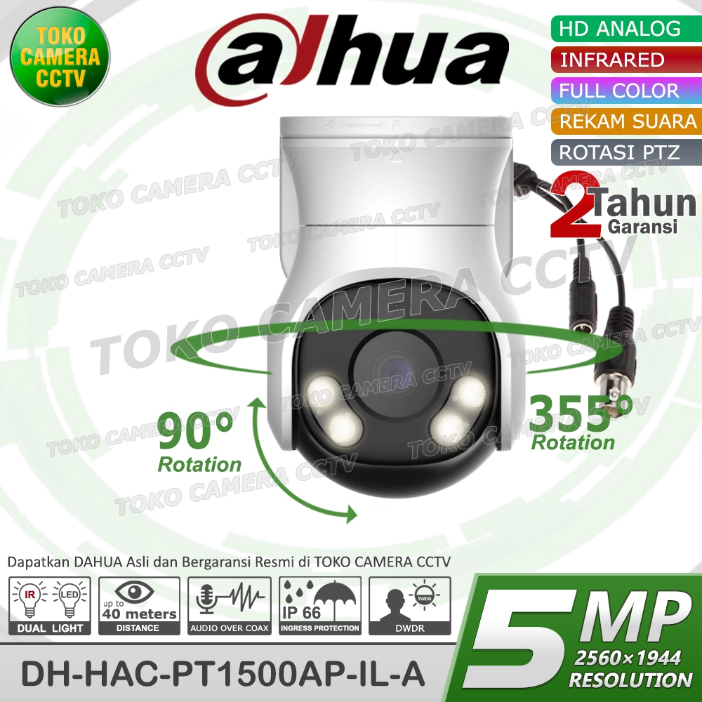 CAMERA CCTV DAHUA 5MP PTZ HAC-PT1500AP-IL-A KAMERA CCTV AUDIO BERWARNA