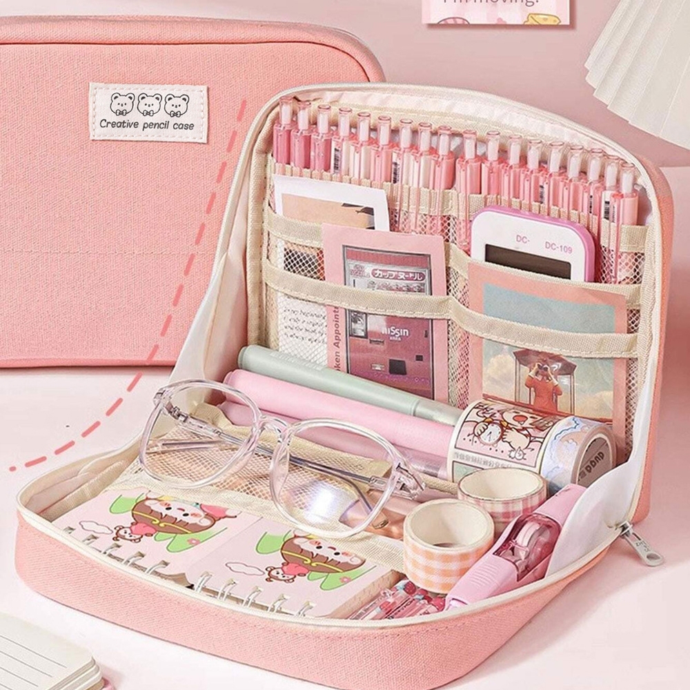 

[DOTDING] Large Capacity Pencil Cases Simple Multi Layer Pencil Box Pouch Makeup Brush Storage Bag School Stationery Supplies