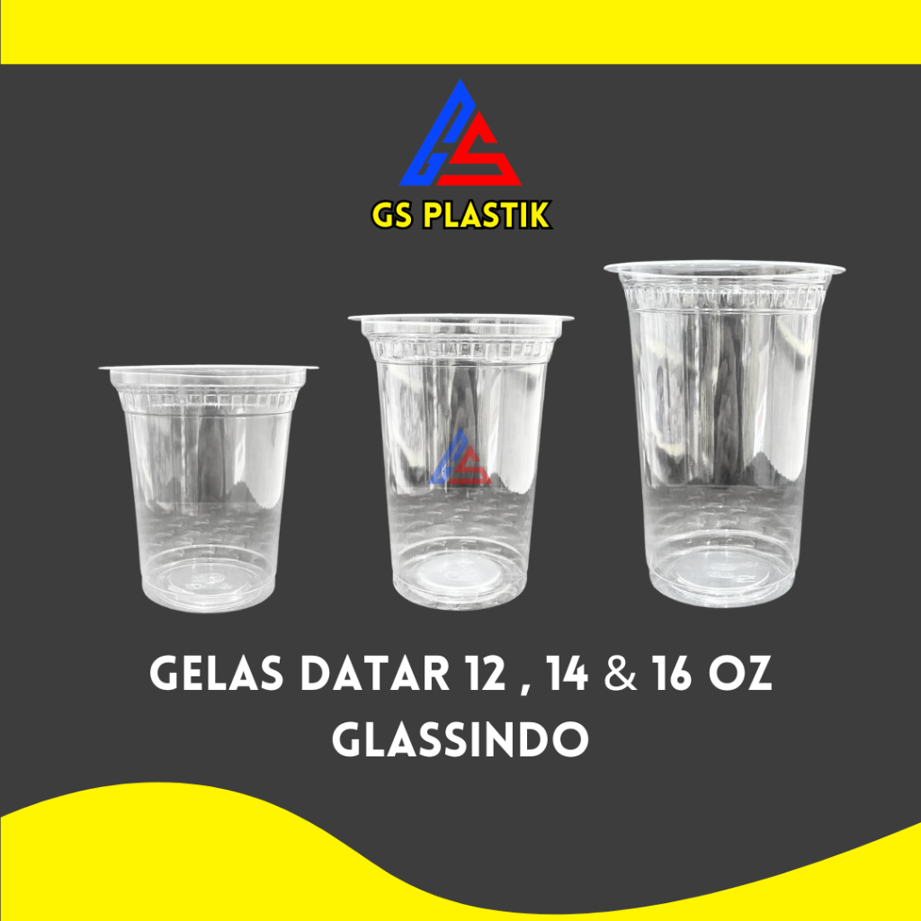 Cup Datar 12 oz 14 oz 16 oz  isi 50 Pcs Glassindo Gelas Jus Gelas Datar Gelas Plastik