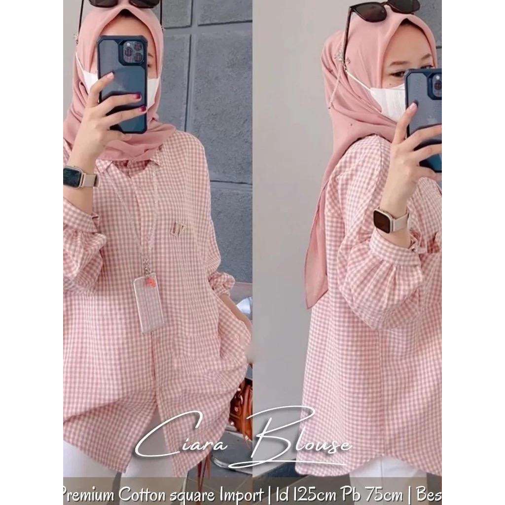 BAJU ATASAN WANITA  CIARA BLOUSE KATUN MOTIF KOTAK