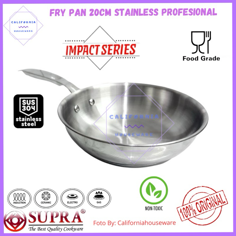 SUPRA Wok 28cm Stainless Steel Preffesional SUS 304 / Fry Pan Stainless Impact Buttom / Supra Wajan 