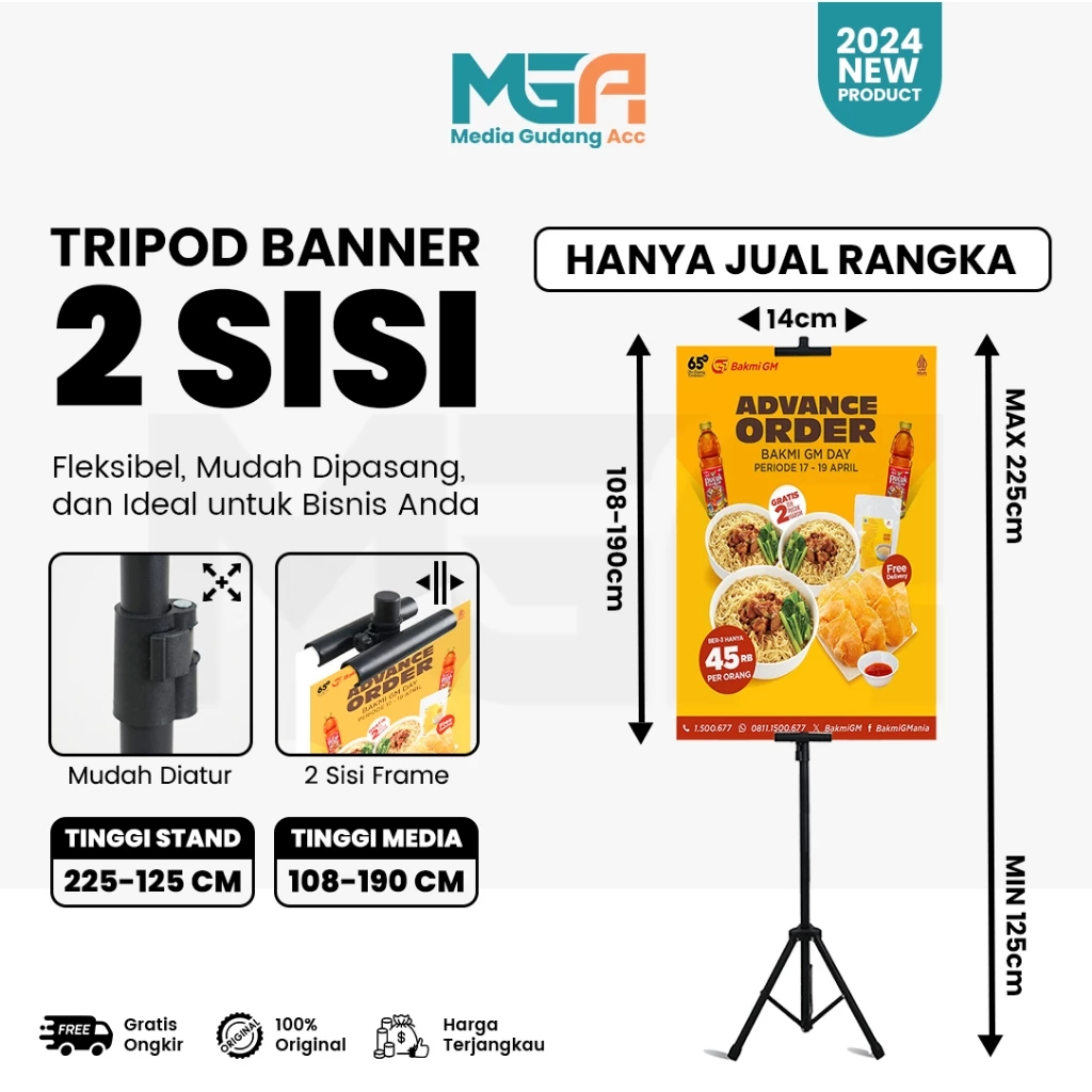 READY TRIPOD BANNER / TRIPOD STAND BANNER / TRIPOD BANNER 2 SISI DISPLAY