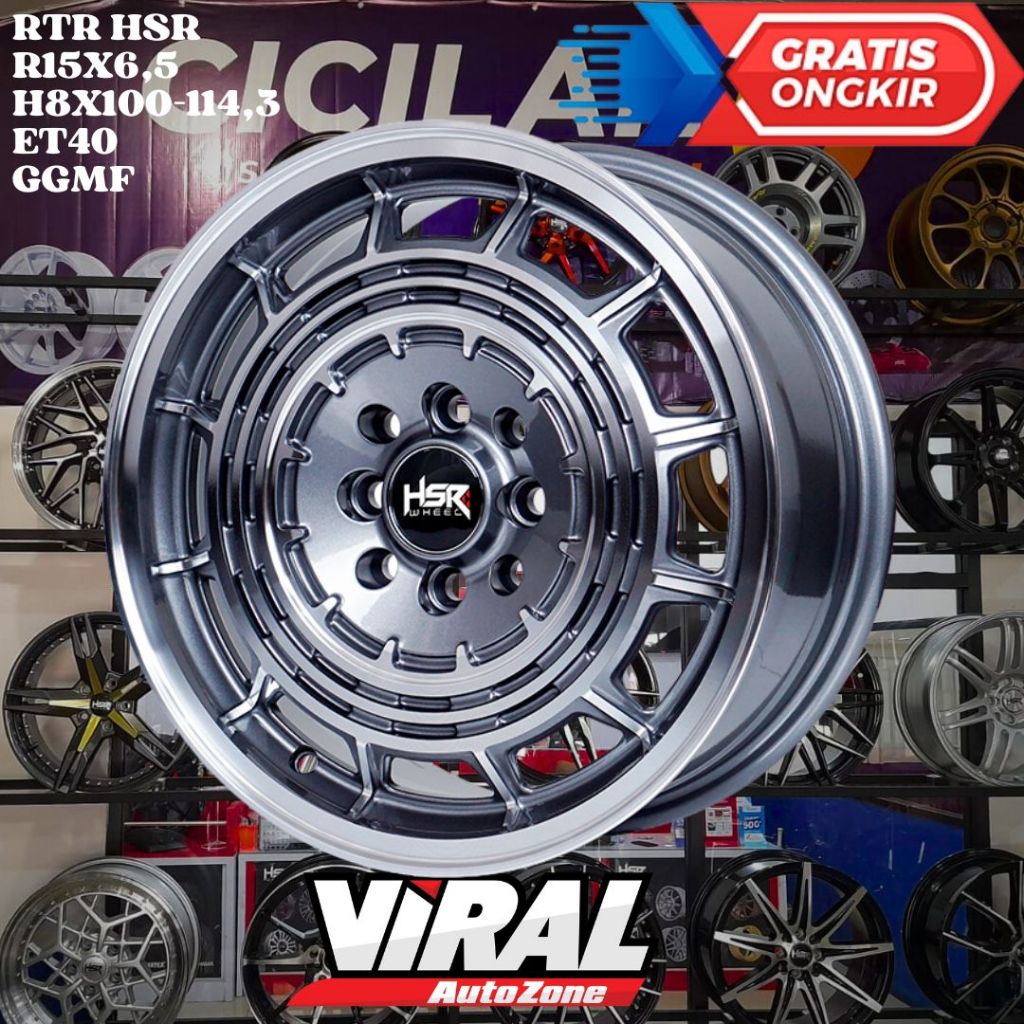 Velg Mobil Ring 15 HSR RTR R15 LEBAR 6,5 LOBANG BAUT 4 ET40 GREY POLISH