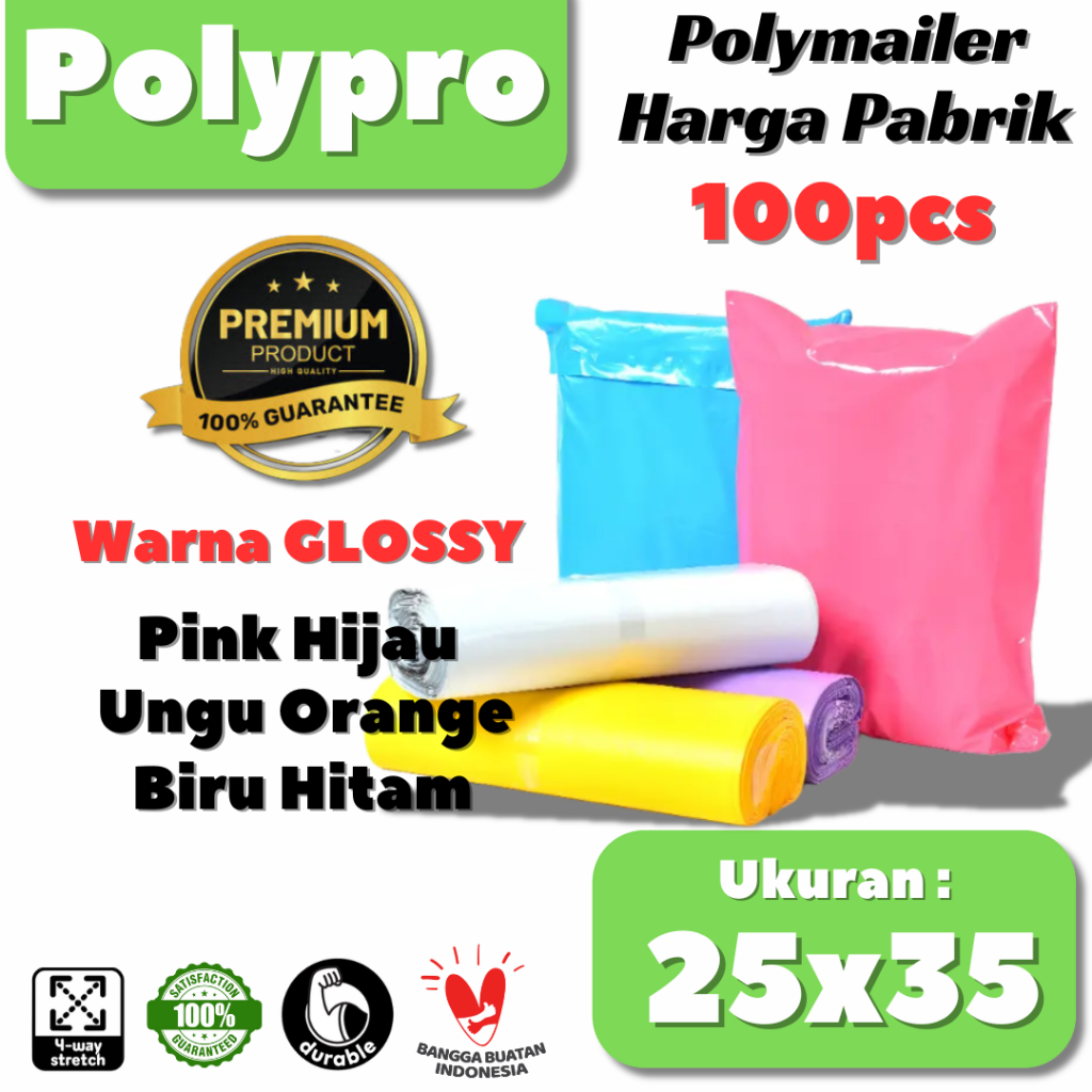

Polymailer Premium 25x35 Warna GLOSSY / Plastik Packing Online / Tebal Kuat / 100Pcs