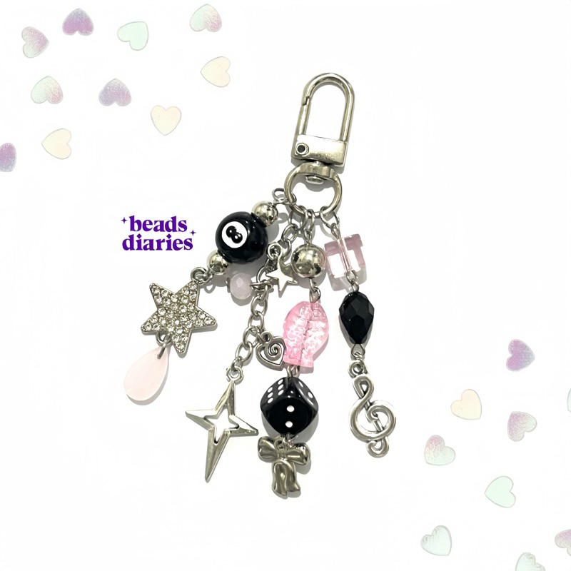 beads.diaries grim kisses star zircon y2k bag keychain ✩₊˚.⋆𓆩❤︎𓆪⋆⁺₊✧ black pink bag keychain aksesor