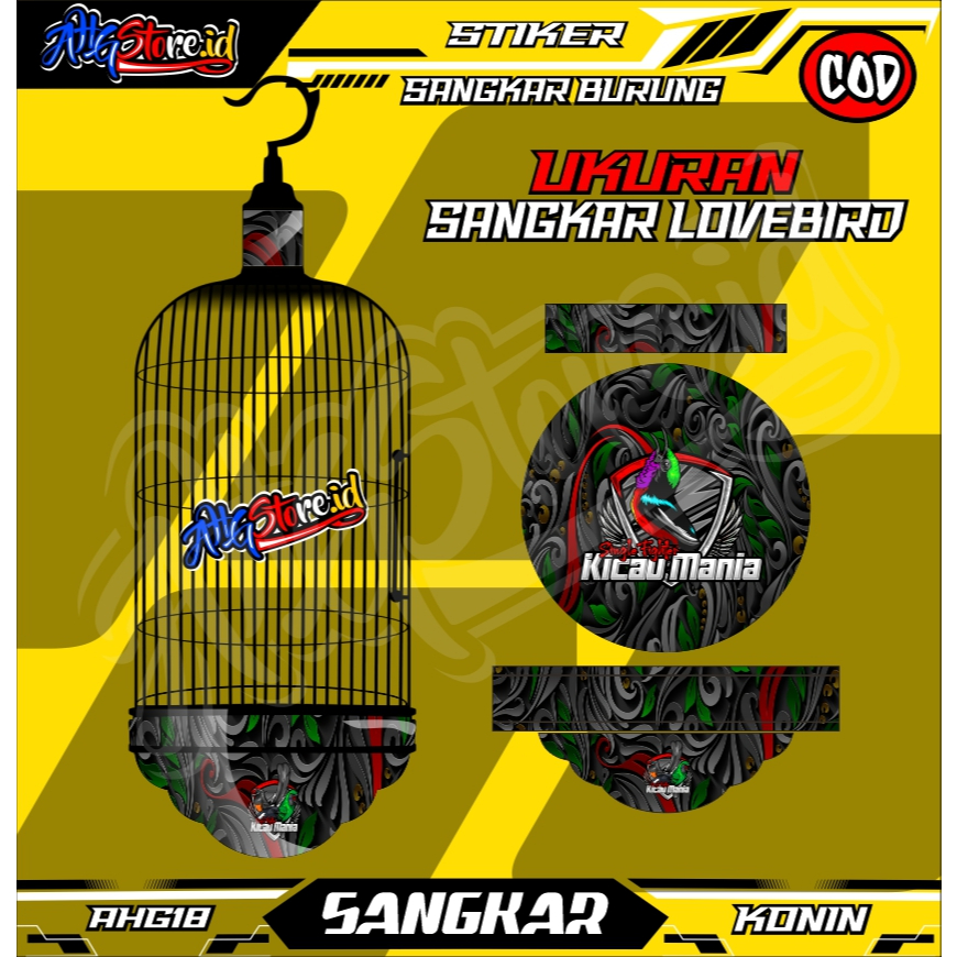 Stiker Sangkar Burung Konin Decal Tebok Konin Ukuran Kandang Bulat Lovebird Sticker High Quality