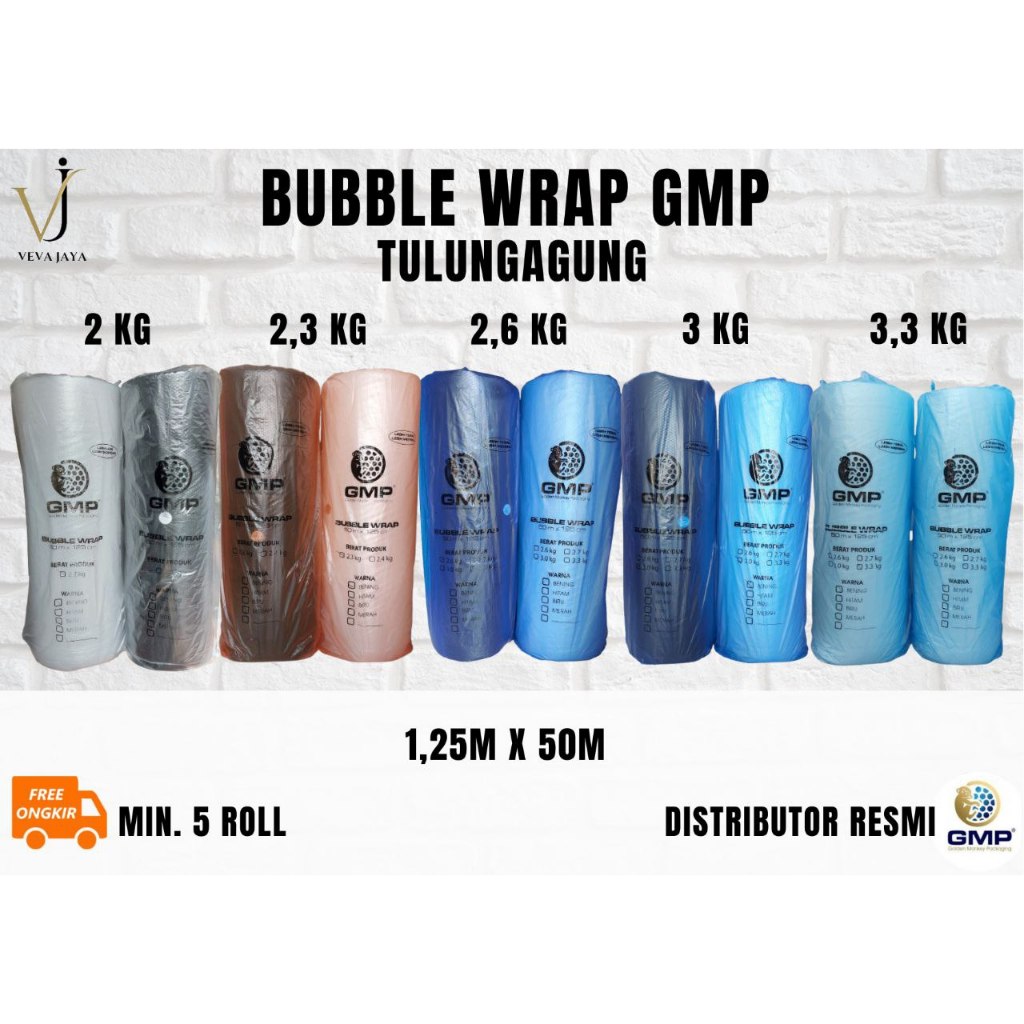 

Bubble Wrap GMP Tebal 3,3kg 3kg 2,6kg 2,3kg 125cm x 50m