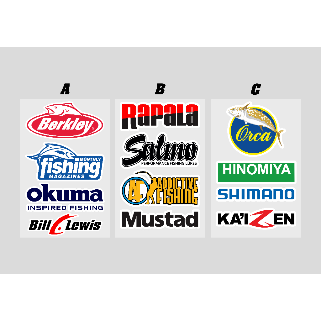 Stiker Pack Mancing isi 4pcs Logo Brand, Sticker Pancing Merk brand terkenal cutting bahan bagus awe