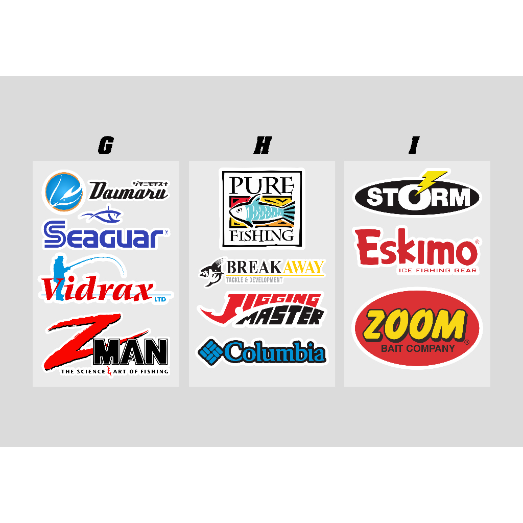 Stiker Pack Mancing isi 4pcs Logo Brand, Sticker Pancing Merk brand terkenal cutting bahan bagus awe