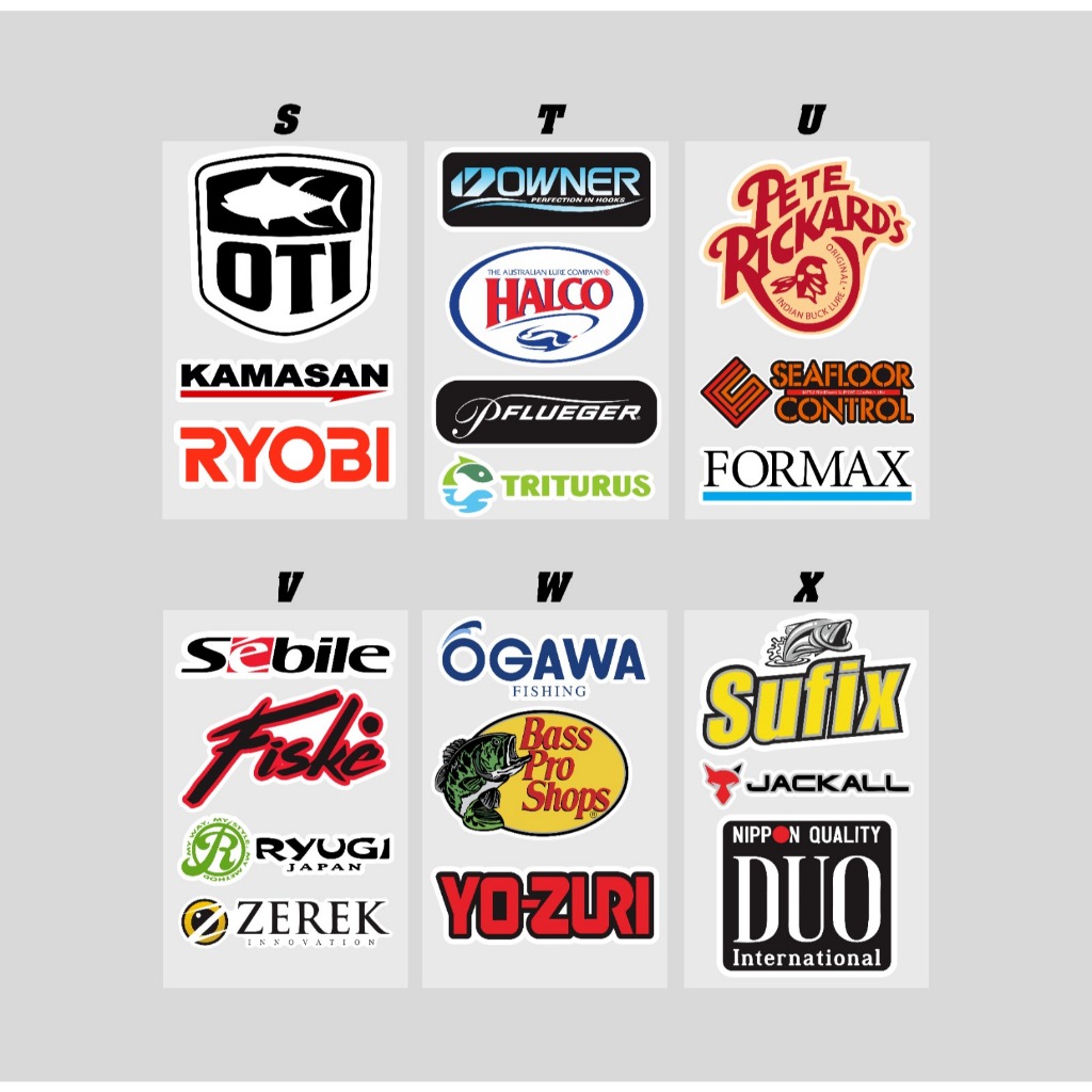 Stiker Pack Mancing isi 4pcs Logo Brand, Sticker Pancing Merk brand terkenal cutting bahan bagus awe