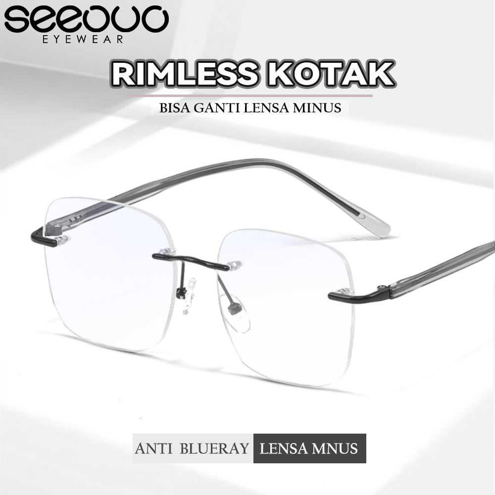 Seeouo Kacamata Antiradiasi Blueray Style Kotak Rimless Metal+TR90 Ringan Fashion Stylish Frame Unis