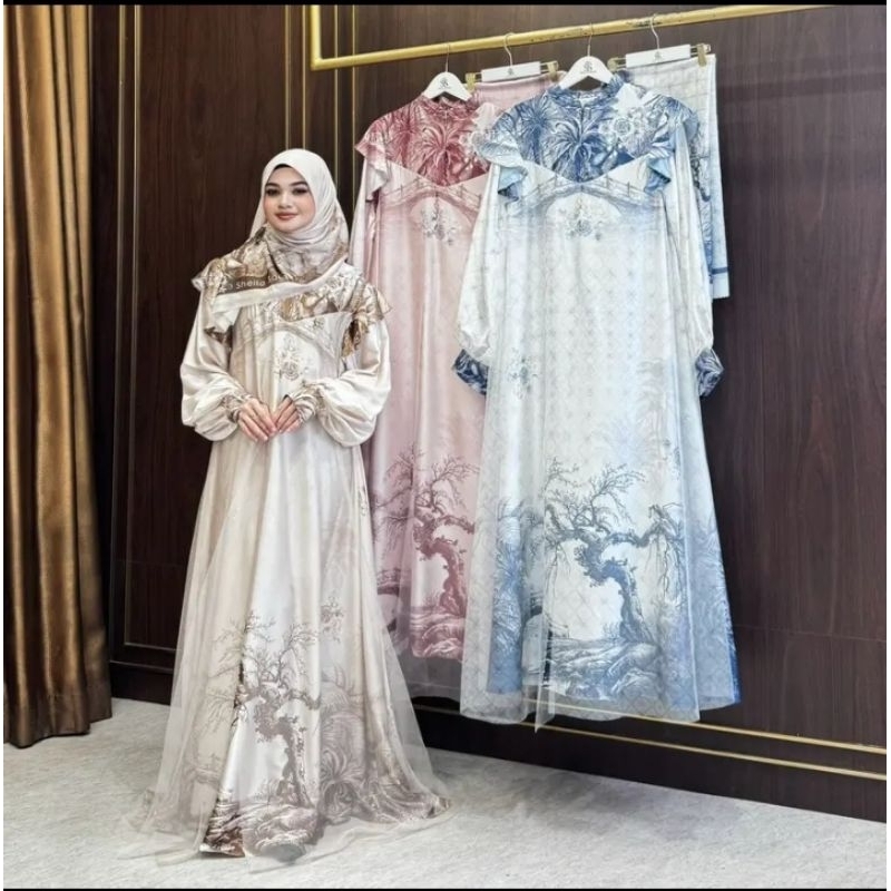 gamis shella saukia printing/gamis ss/gamis shella saukia original/gamis shella saukia set hijab