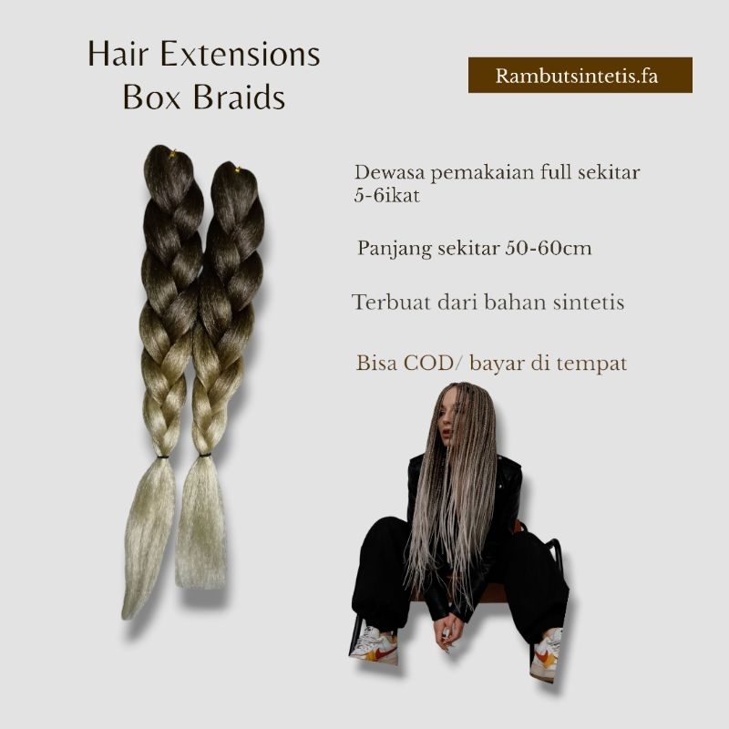 rambut extension box braids ombre mix 2warna/rambung sambung kepang mix ombre/box braids