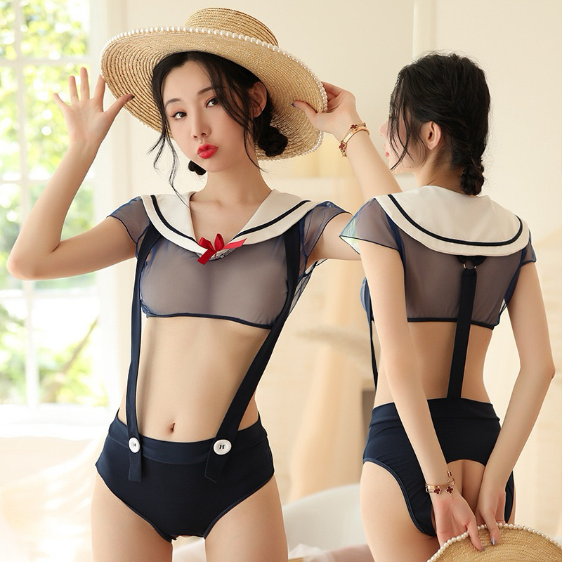 Snow White Set Lingerie Student Picnic Sexy Cosplay Sailor Setelan Suspender Tali Linjeri Pelajar Se