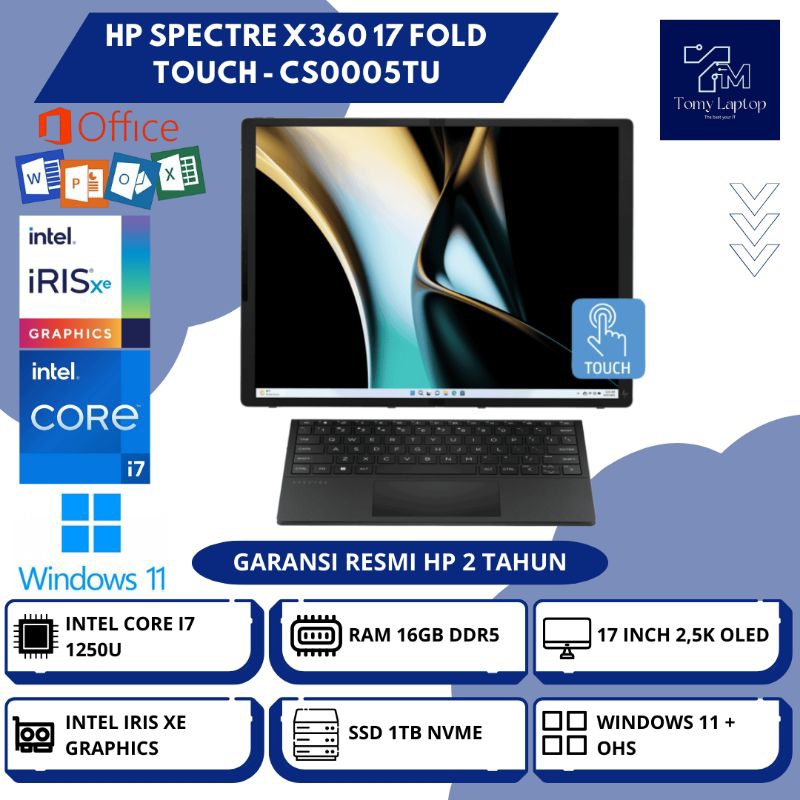 LAPTOP BARU HP SPECTRE X360 17 FOLD TOUCH/ INTEL CORE I7-1250U/ RAM 16GB DDR5/ SSD 1TB NVME/ 17INCH 