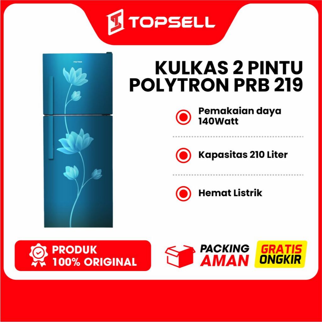 Kulkas 2 Pintu POLYTRON PRB-219 Gratis Ongkir (KHUSUS SURABAYA, SIDOARJO, MOJOKERTO, GRESIK,JOMBANG)
